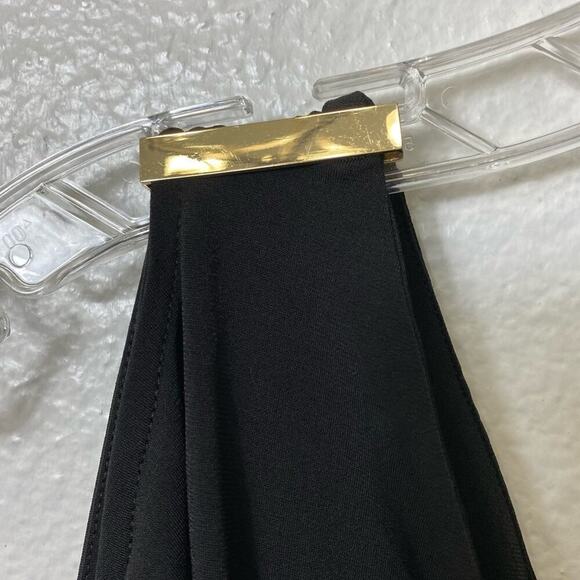 INC International Concepts Black Open Cut Shoulder Dress Gold Accents MEDIUM - Picture 5 of 5